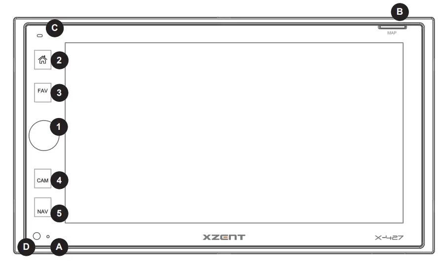 XZENT X 427 2 DIN Infotainer or Naviceiver with DAB Plus or USB and Bluetooth - FRONT PANEL