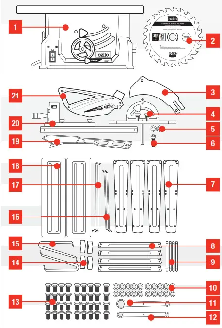 Ozito TBS2010 Table Saw with Stand - Blade Guard