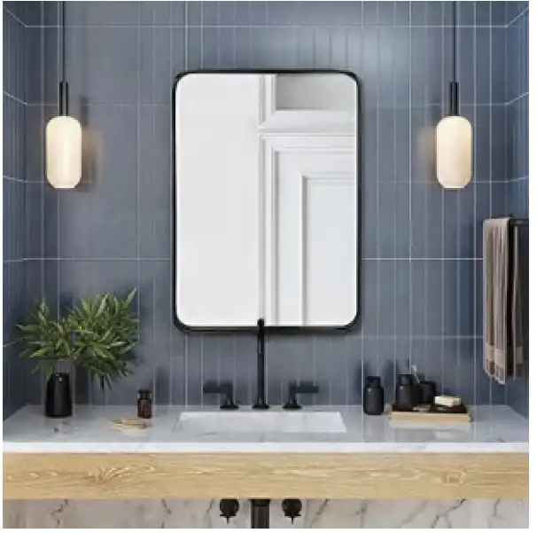 WELLFOR SKC2436BK 24 in. W x 36 in. H Rectangular Aluminium Framed Wall Bathroom Vanity Mirror 5