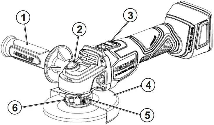 HERCULES HC61SB 20V Brushless Slide Switch Angle Grinder - Functional Description