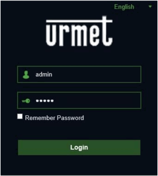 urmet H265 Series IP Camera - LOGIN screen