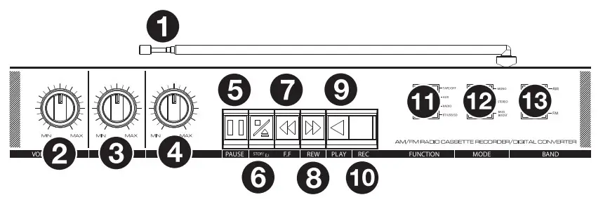 digitech CS2473 Ghetto Blaster with Bluetooth Cassette Player and Radio - Top panel