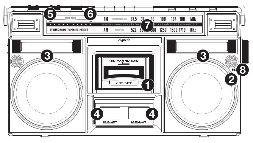 digitech CS2473 Ghetto Blaster with Bluetooth Cassette Player and Radio - front panel