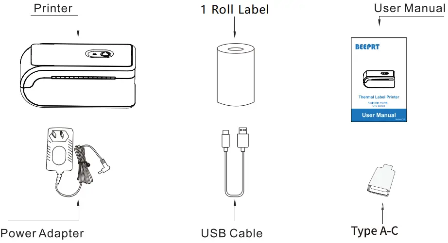 BEEPRT C10 Series Thermal Label Printer - Packing list