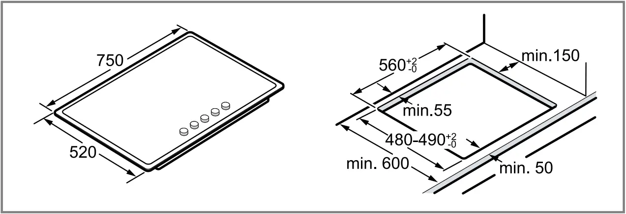 BOSCH PCR7A.B9.A, PCS7A.B9.A Built In Gas Hob - Figure 2