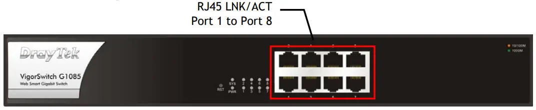 DrayTek VigorSwitch G1085 Web Smart Gigabit Switch - Panel
