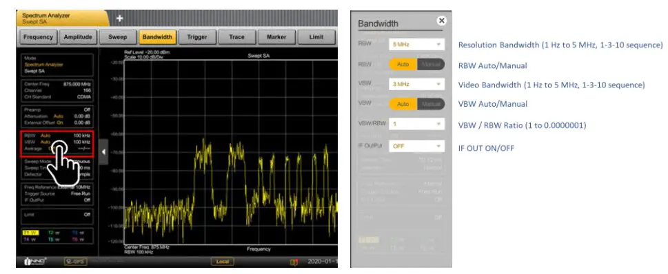 INNO Instrument 5G SMARTTM Handheld Spectrum Analyzer - CHANGING BANDWIDTH