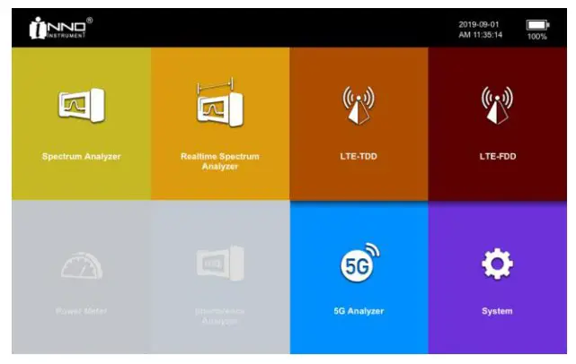 INNO Instrument 5G SMARTTM Handheld Spectrum Analyzer - HOME SCREEN