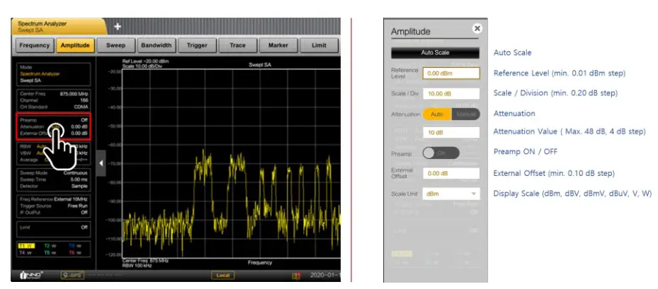 INNO Instrument 5G SMARTTM Handheld Spectrum Analyzer - HOME amplitude