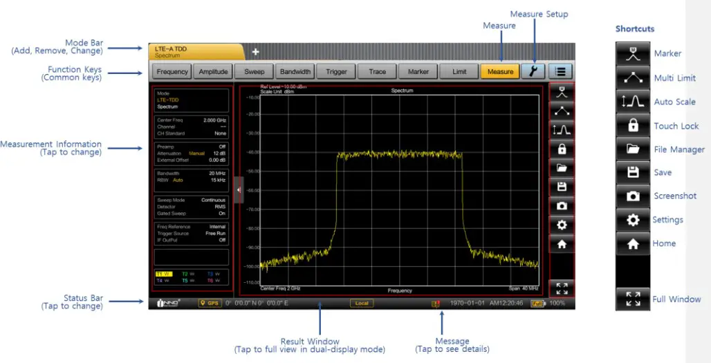 INNO Instrument 5G SMARTTM Handheld Spectrum Analyzer - SCREEN LAYOUT AND ELEMENTS