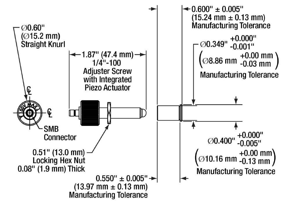 THORLABS POLARIS-P20A Piezoelectric Actuator with Stainless Steel Bushing, ¼ Inch100 Adjuster-fig-1