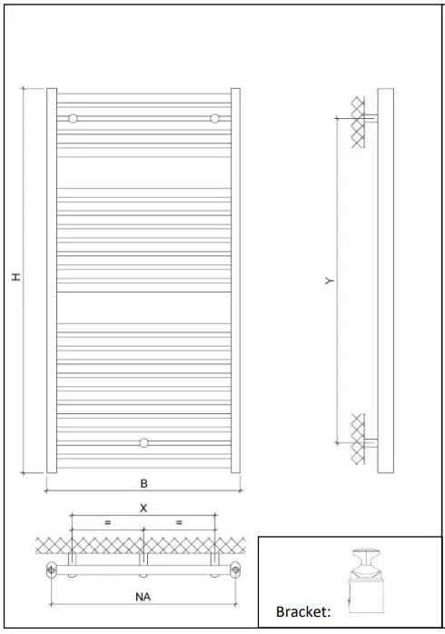 XIMAX 5635BTU Oceanus Designer Radiator - Assembly diagram