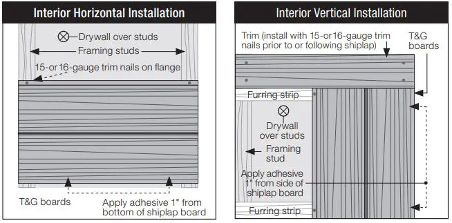 UFP EDGE 439106 Lost Trail Pine Tongue and Groove Thermally Modified Barn Wood Cladding Board Instruction Manual - Interior Installation