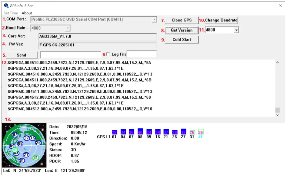 GlobalSat MR 350N Bulkhead Serial GPS Receiver - fig5