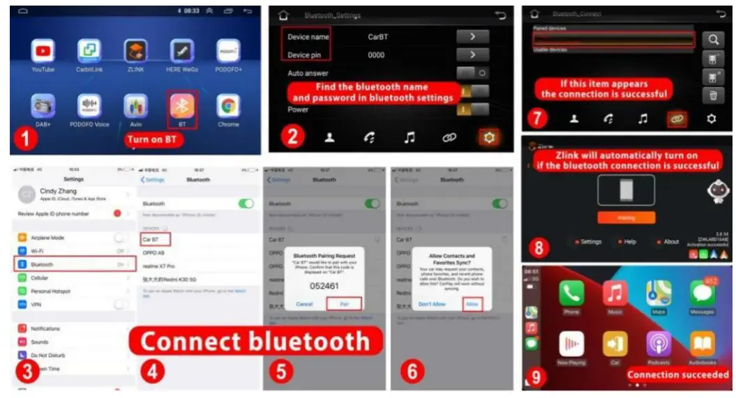 Roinvou 2+32G Android Double Din Car Stereo - Carplay Wireless Connection