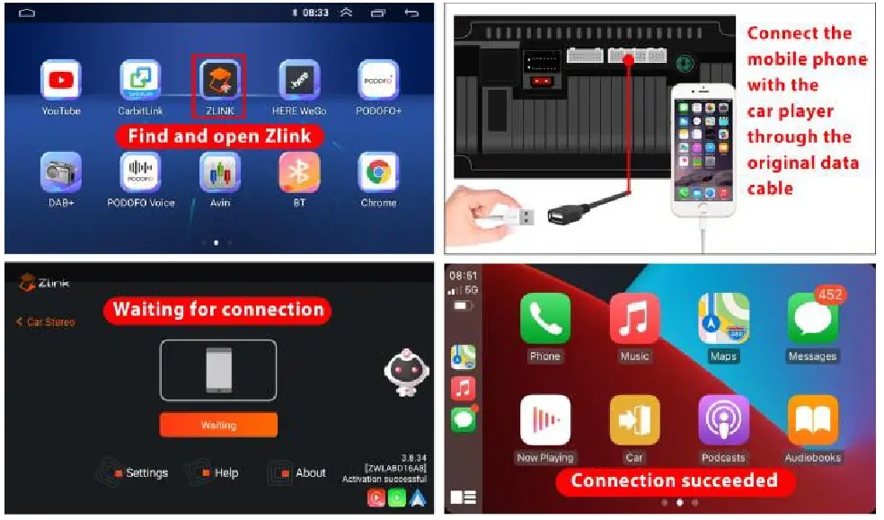 Roinvou 2+32G Android Double Din Car Stereo - Carplay wired