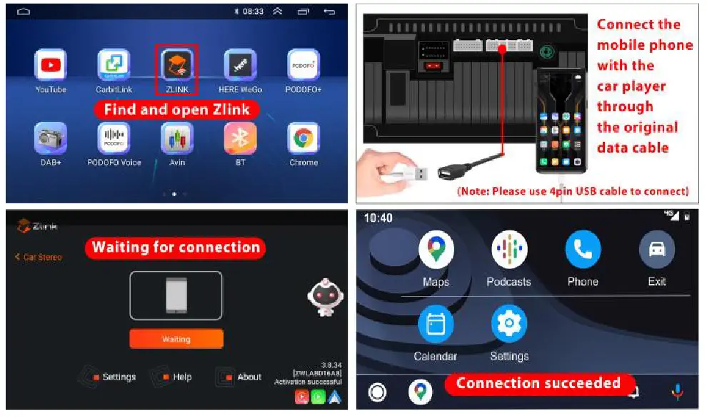 Roinvou 2+32G Android Double Din Car Stereo - auto wired