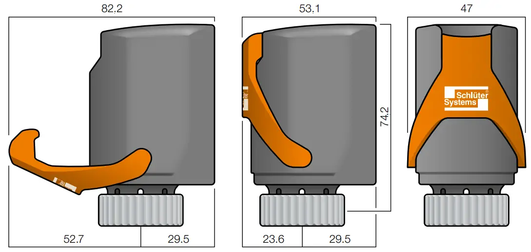 Schluter Systems BEKOTEC-THERM-EAHB Actuator for Adaptive Hydronic Balancing - Dimensions