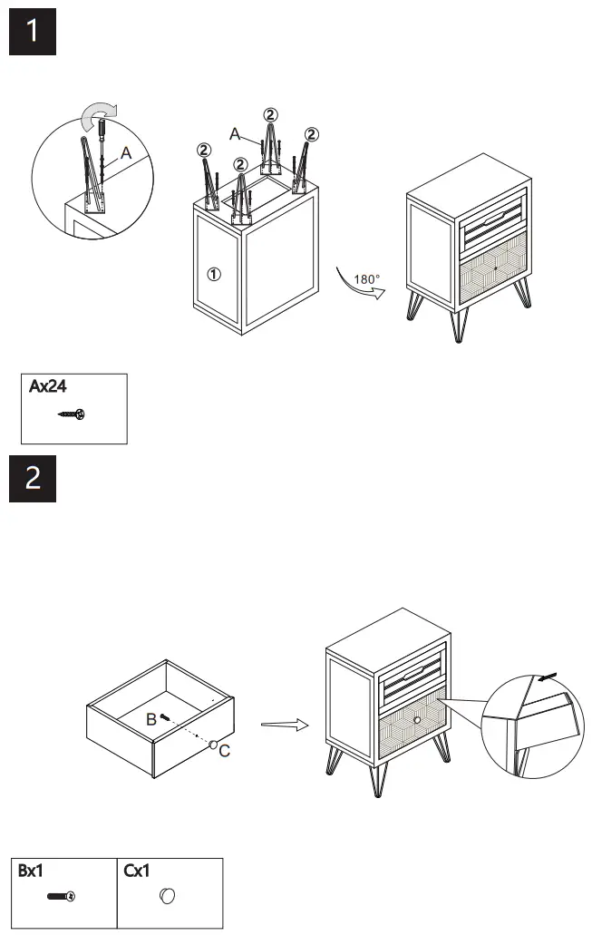 ModernLuxe L-WF297940AAM Wooden Nightstand with Two Drawer and Metal Feet Antique Style Bedside Table - fig 3
