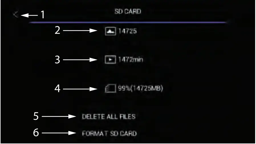 EXTECH HDV700 High Definition VideoScope Kit - SD Card Settings Menu