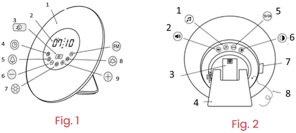 Livoo AR321 Sunrise Simulator Alarm Clock - Drawings
