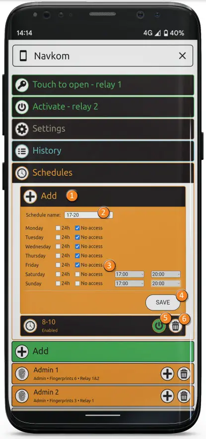 Navkom R7 Door Profile Built In Control Unit - SCHEDULES