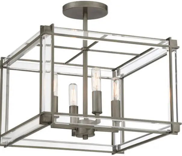 MINKA LAVERY 3859-756 15 Inch 4-Light Antique Nickel Semi Flush Mount