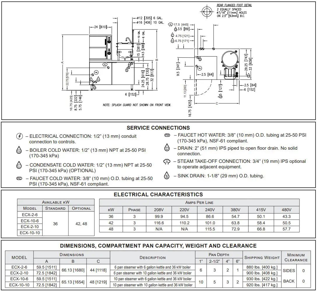 CROWN ECX-2-10 Electric Cabinet Base Convection Steamer Instruction Manual - Service Connections