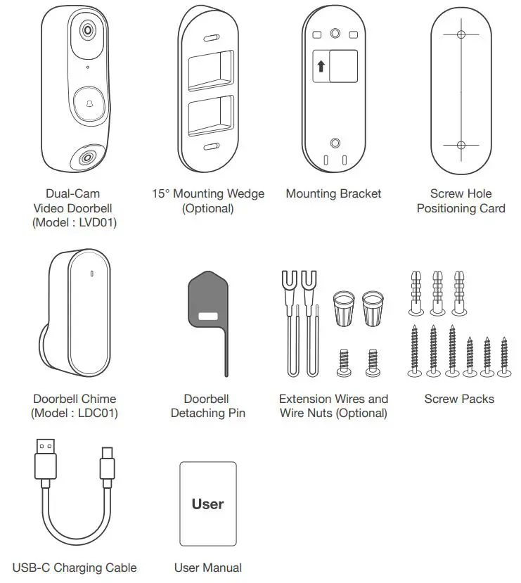 KICKSTARTER LVD01 Dual Cam Video Doorbell User Manual - WHAT'S INCLUDED