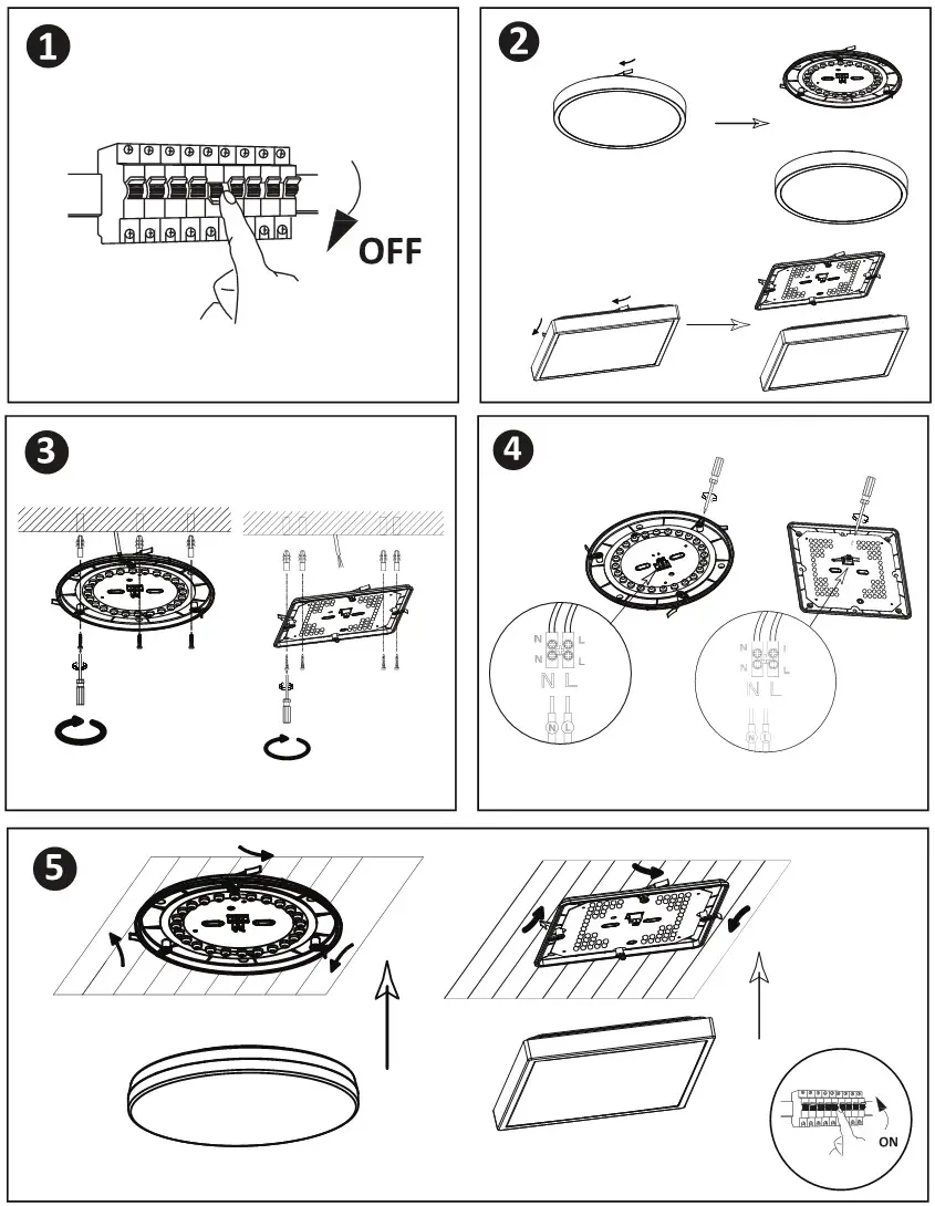 V-TAC VT-8618S LED Dome Light - INSTALLATION DIAGRAM 1 to 5