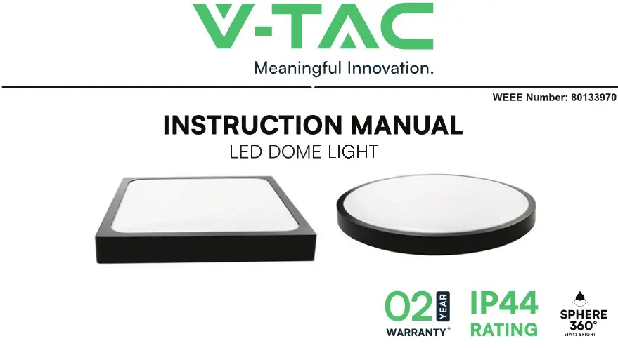 V-TAC VT-8618S LED Dome Light Instruction Manual