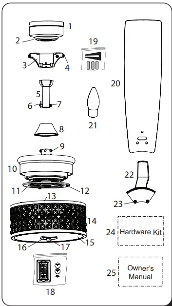 PROMINENCE HOME Lanissa 51676 52 Inch Indoor Ceiling Fan - PACKAGE CONTENTS