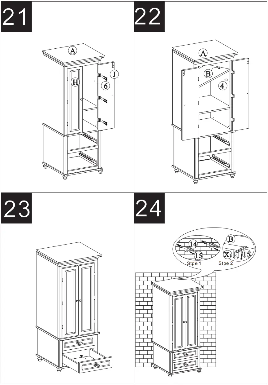 Modern Luxe L WF299284AAK Tall Storage Cabinet with Two Drawers for Bathroom Office - fig 8