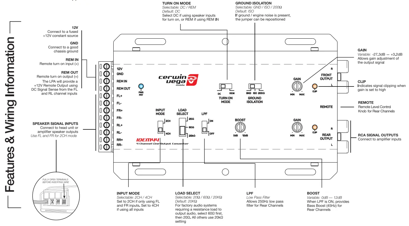 cerwin vega IOEM44 4 Channel Active Line Output Converter - features2