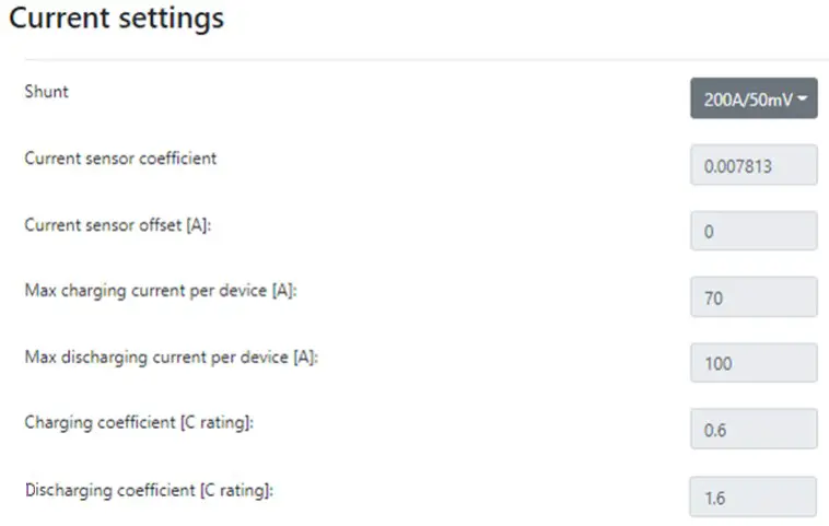 BMS and ESS current settings