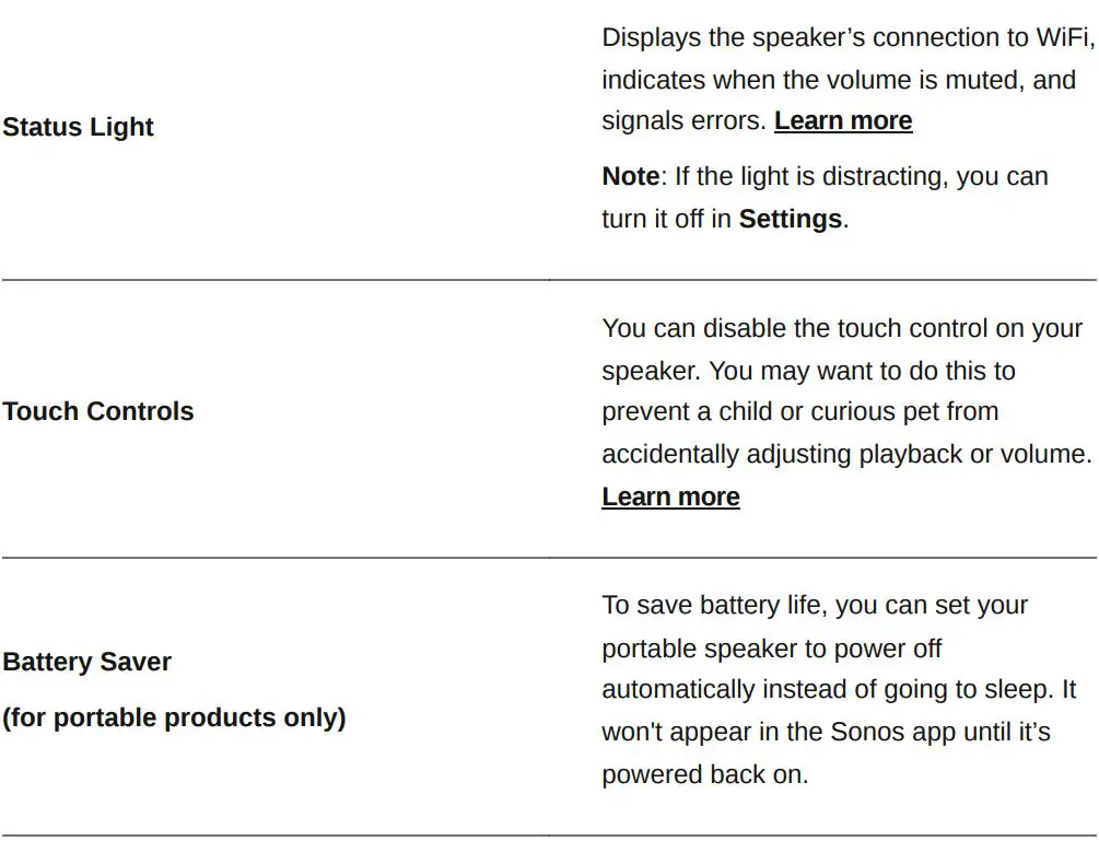 SONOS Roam SL Portable WiFi and Bluetooth Speaker User Manual - Product settings