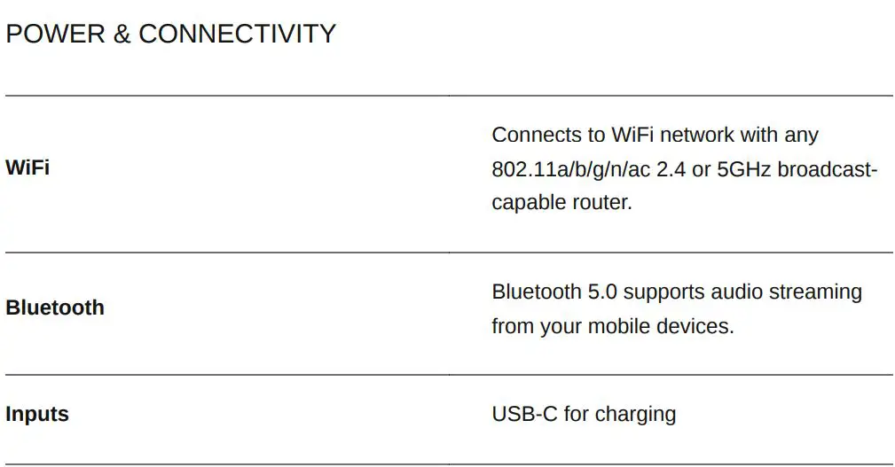 SONOS Roam SL Portable WiFi and Bluetooth Speaker User Manual - Specifications