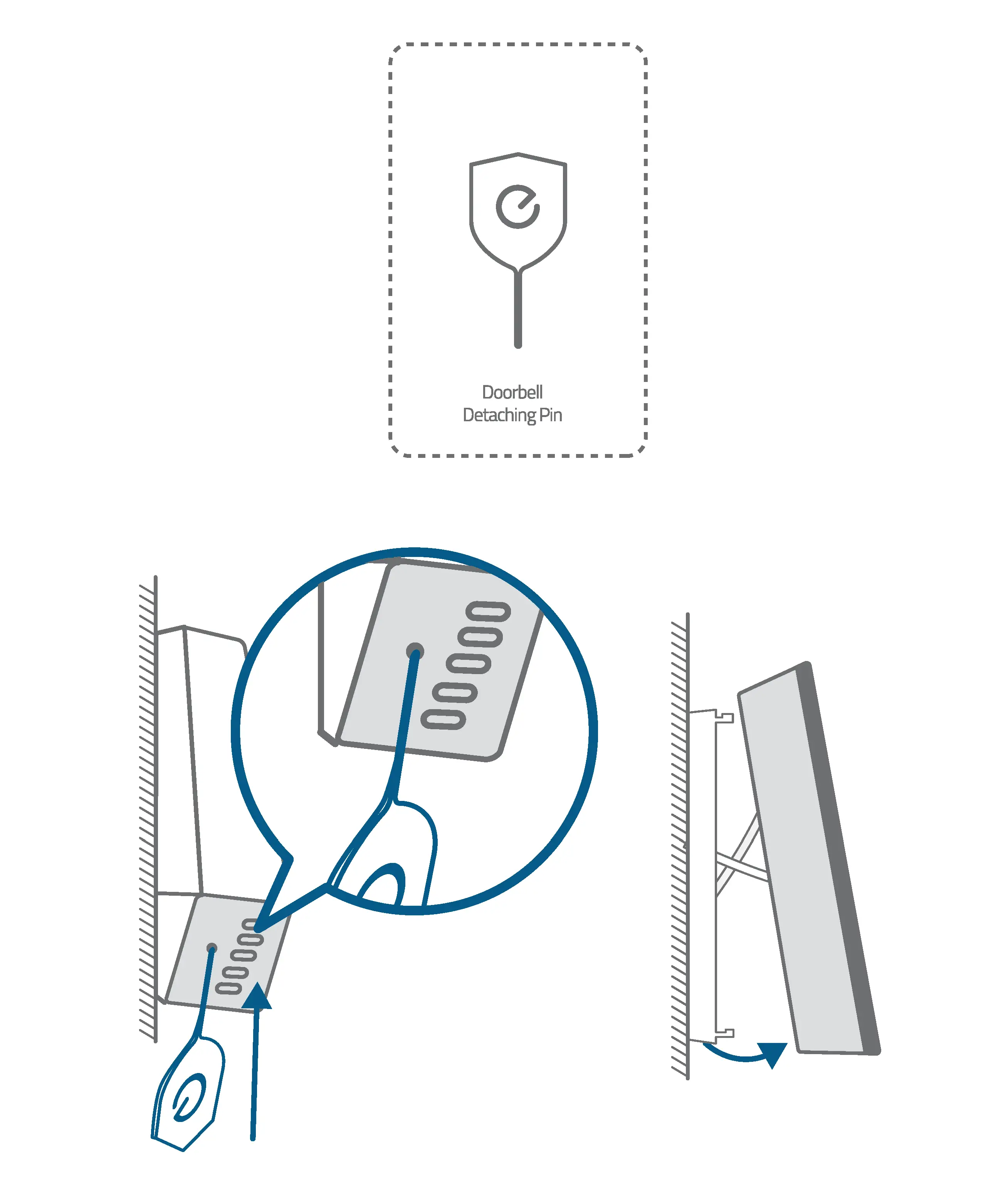 Doorbell detaching pin