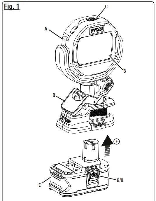 RYOBI PCL663 18 V LED Clamp Light - fig 1