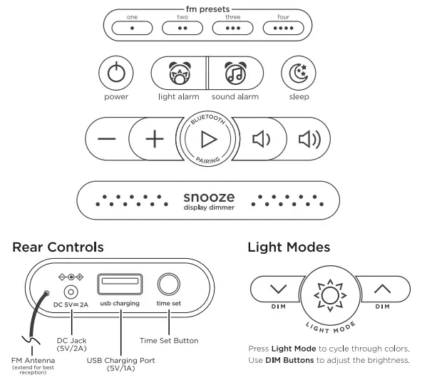 iHome iBT295 PowerClock Glow Bluetooth Speaker with USB Charging - Control