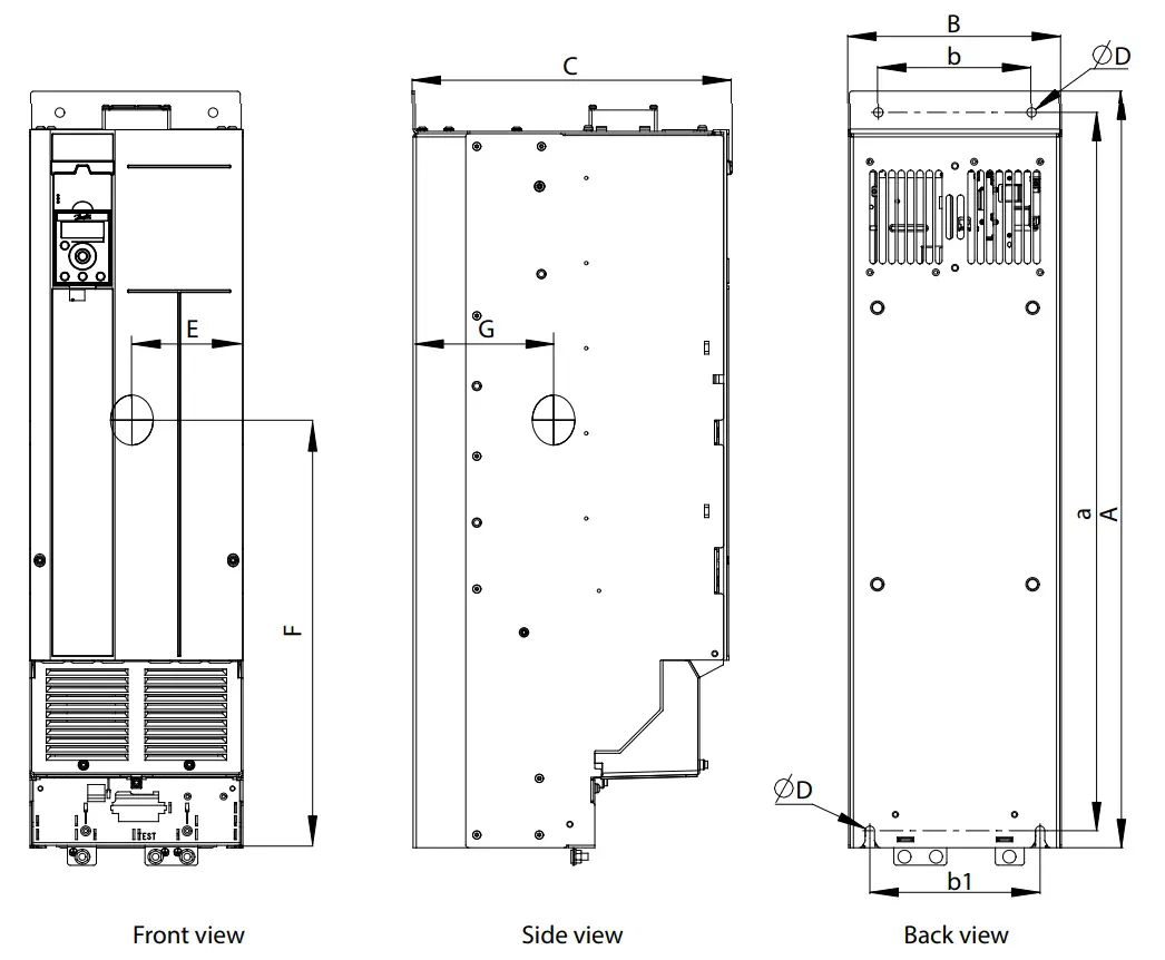 Illustration 1: Mechanical Dimensions, Enclosure Sizes J8–J9