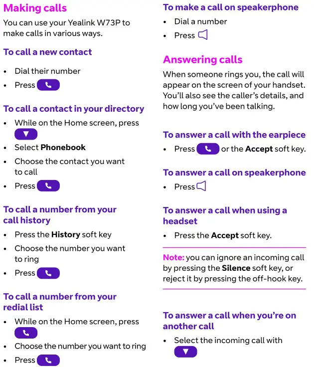 Yealink W73P Wireless Dect Phone System - Using your phone 1