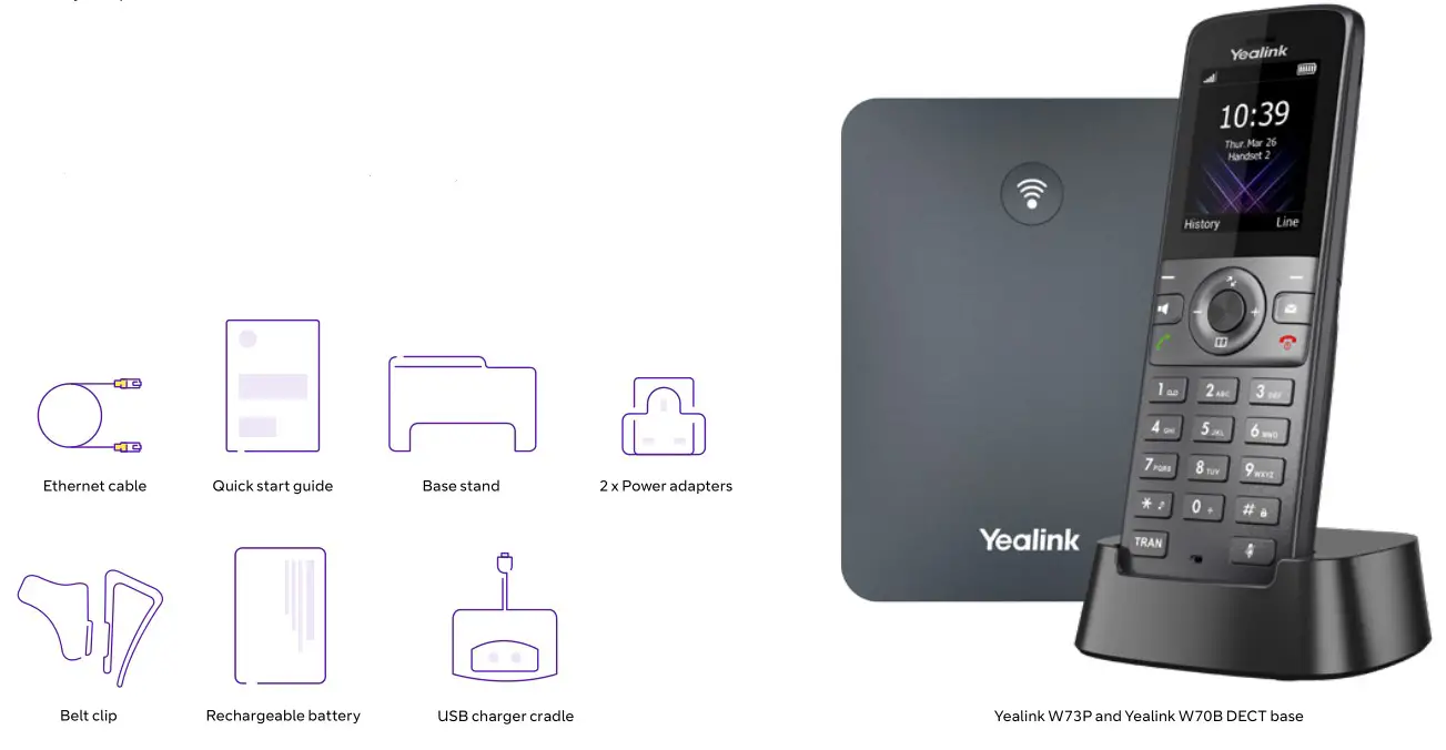 Yealink W73P Wireless Dect Phone System - What’s in the box
