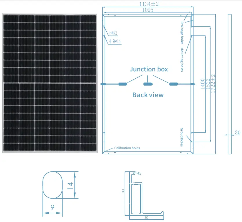 EGING PV EG 415M54 HLV Star Series Mono PERC 108 mcell Module - Drawings