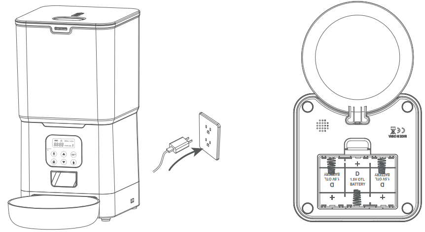 Bowkam Automatic Cat Feeders Pet Dry Food Dispense - connecting power