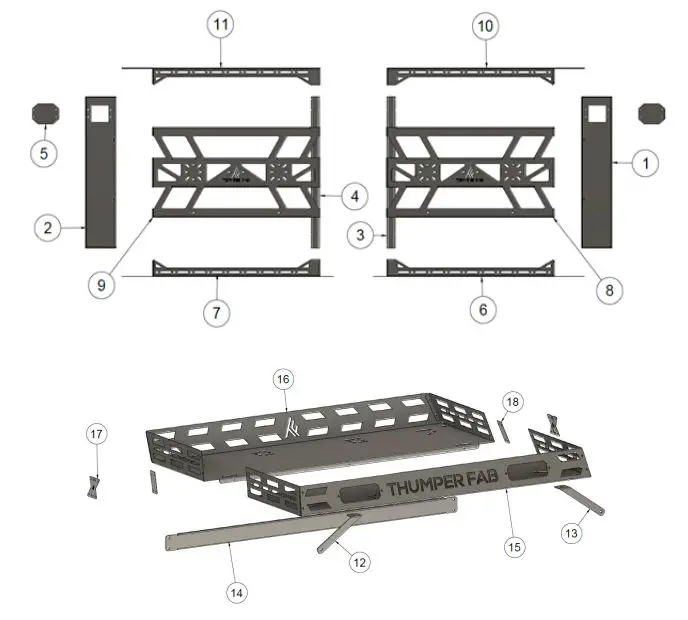 THUMPER FAB-TF011902,-TF011903-Ranger-XP1000-Bed-Rack-FIG-2