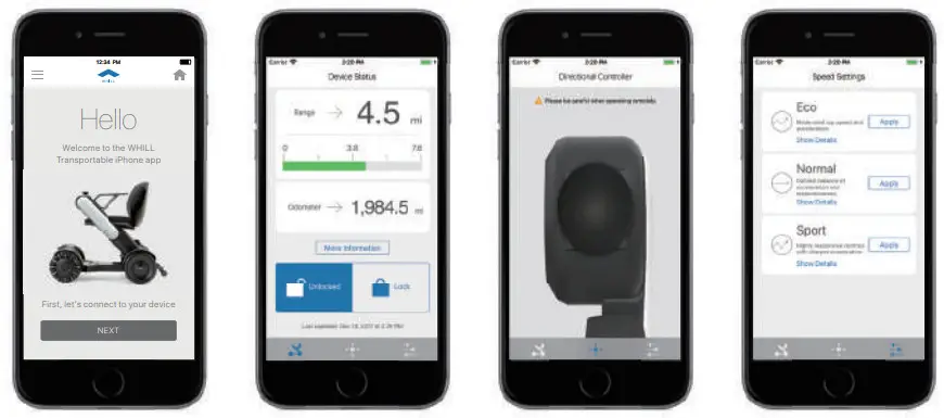 WHILL Ci Portable Power Wheelchair - App in