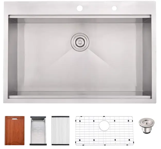 PROOX PRSCSRX3022BN 30 Inch Stainless Steel Kitchen Sink Workstation Drop In Brushed Nickel