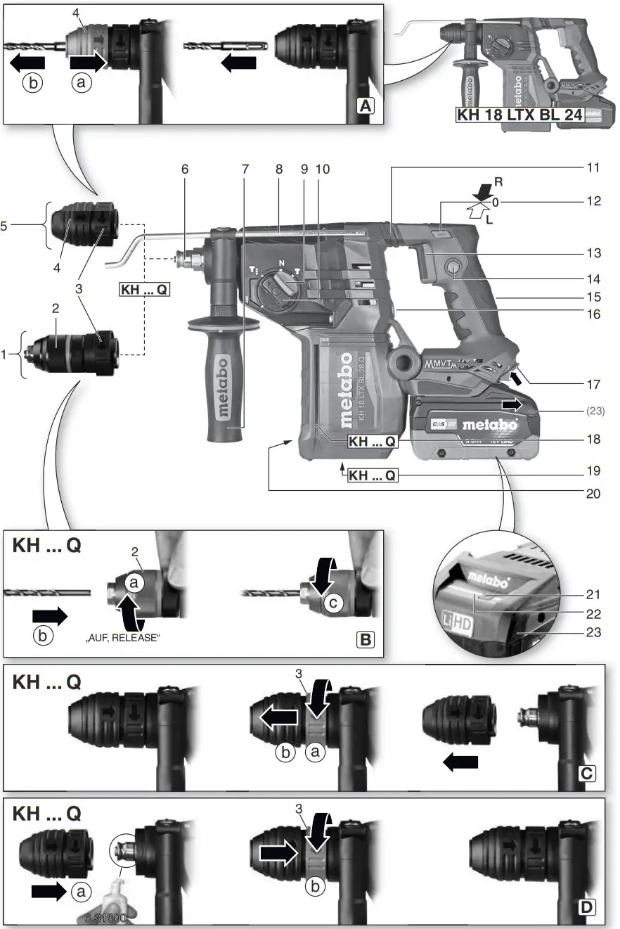 metabo KH 18 LTX BL 24 Q Rotating Hammer Drill with Battery - FIGURE