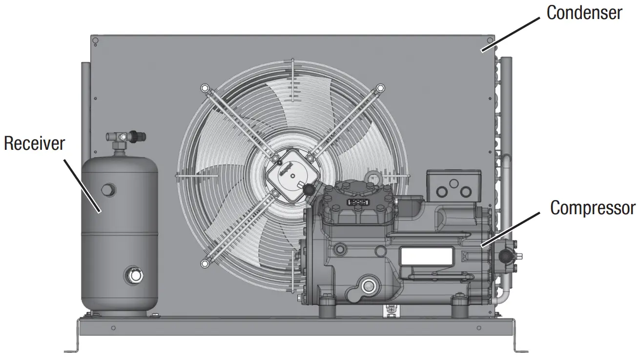Condensing unit with vertical receiver